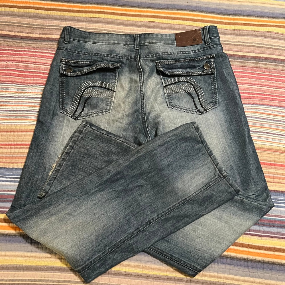 CJ Black Mens Jeans 36x32 Blue Wash Distressed Bootcut‎ Denim Pants